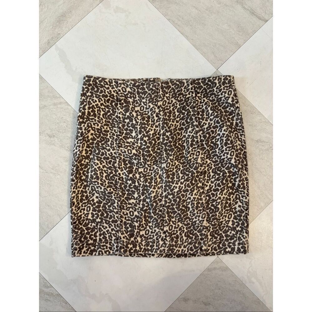Free People Modern Femme Leopard Print Denim Mini Skirt Size 4 Tan Brown - Picture 4 of 7